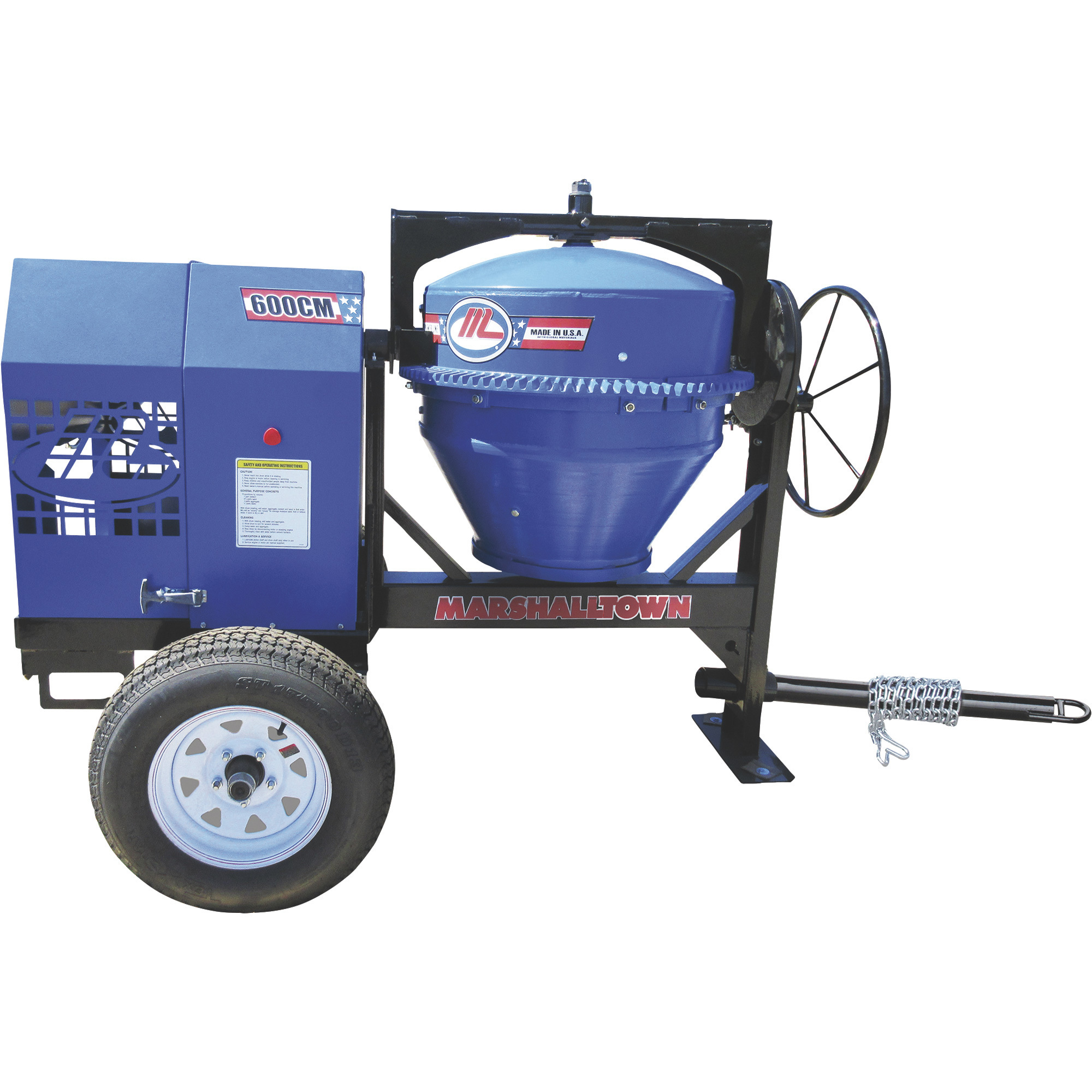 Marshalltown Concrete Mixer with Pintle Hitch and 8 HP Gas Engine - 6 Cu. Ft. Mixing Capacity, Model# MIX59289